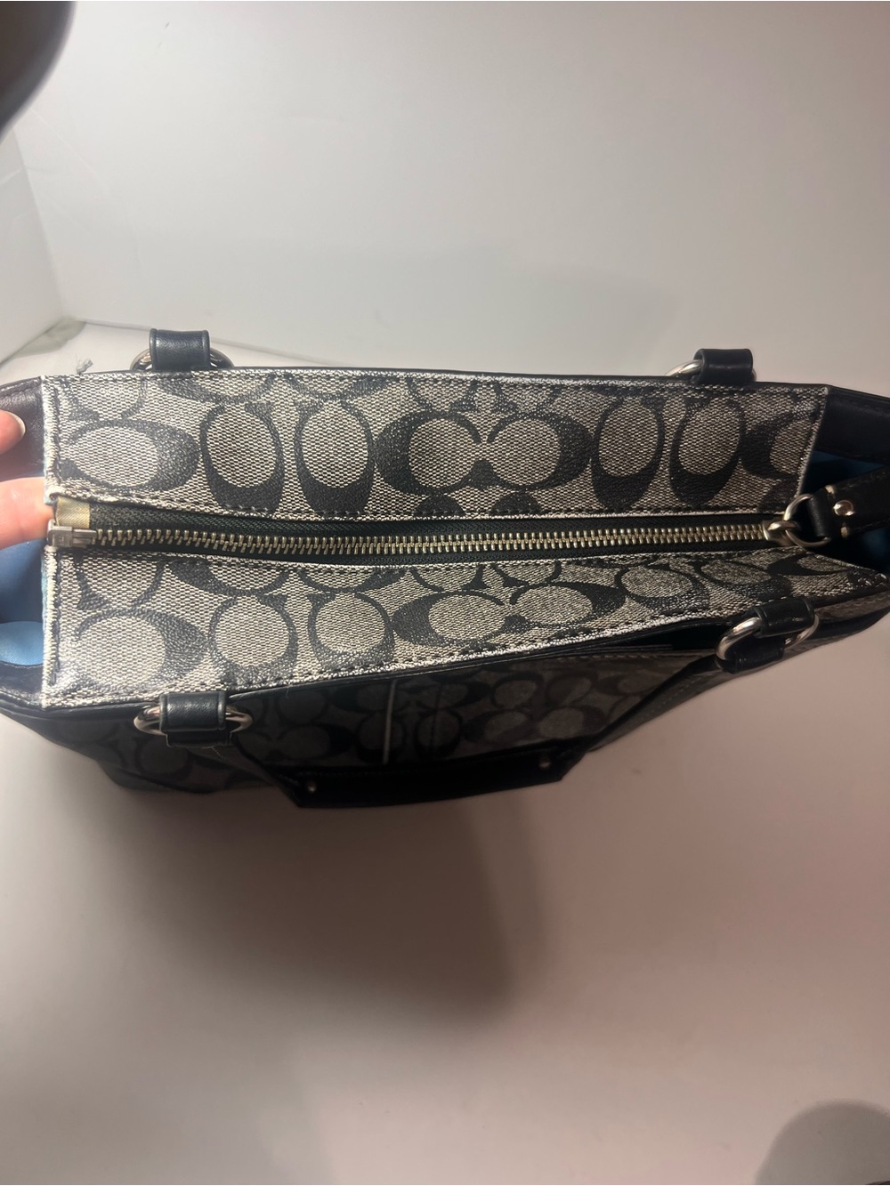 Coach Black & White Signature Stripe Tote - Picture 16 of 17